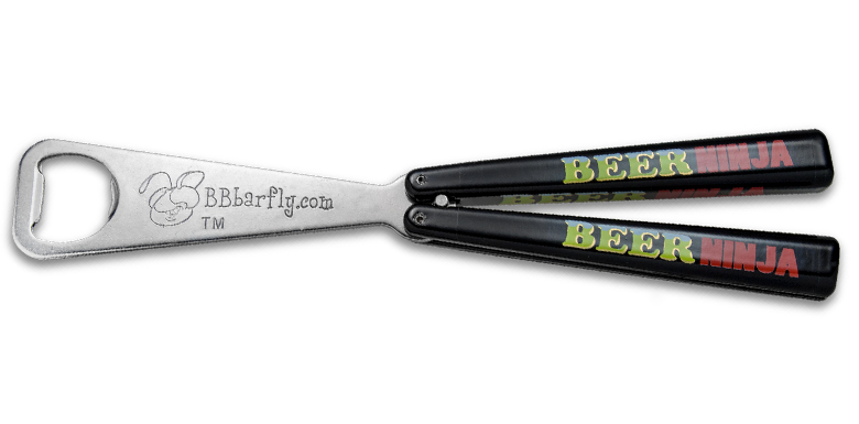 3 best budget butterfly knives: Bbbarfly bottle opener trainer, "Beer Ninja."