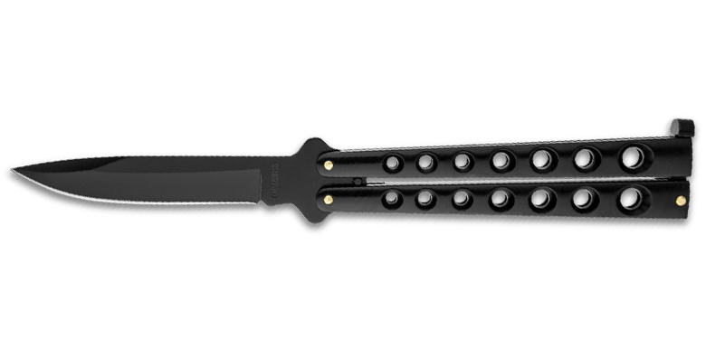 Budget friendly butterfly knife: the scoundrel butterfly knife in black.