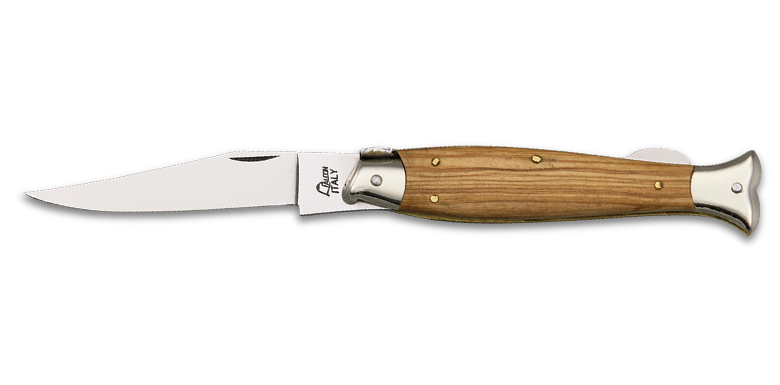 Olive wood fish tail Italian knife from Falcon. Grindworx guide to Italian knives under $100.