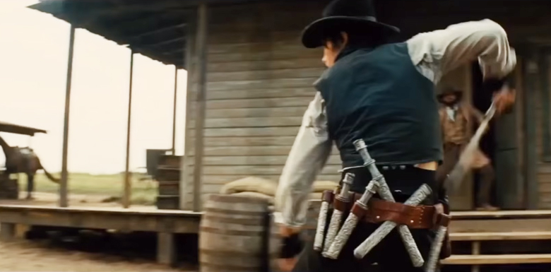 Magnificent Seven throwing knives scenes. Grindworx blog, Getaknife.com. Throwing knives in movies.